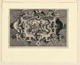 Print, Scrollwork Escutcheon with Representation of Summer