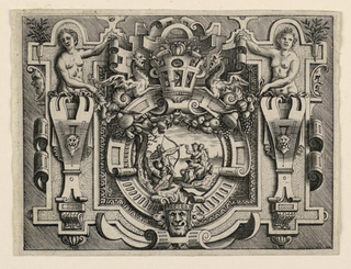 Print, Strapwork Grotesque with Scene from Ovid