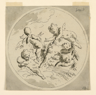 Drawing, Design for a Circular Painting of a Ceiling With Five Putti: Summer