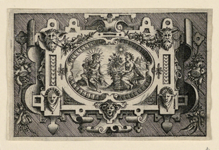 Print, Scrollwork Escutcheon with Representation of Autumn