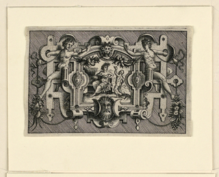 Print, Scrollwork Escutcheon with Representation of Winter