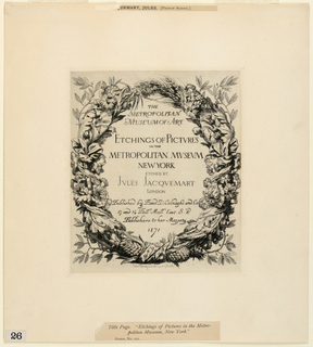 Print, Title Page, from "Etchings of Pictures in the Metropolitan Museum, New York"