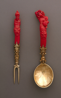 Spoon with Carved Figural Coral Handle Spoon