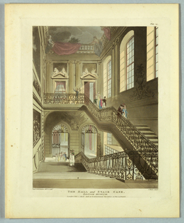 Print, The Hall and Staircase, British Museum, from "Ackermann's Repository"