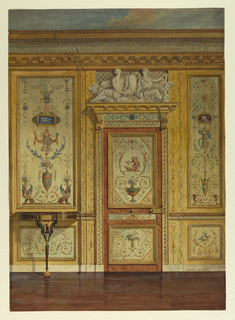Drawing, Section of wall, bedroom of Marie Antoinette, Palace of Fontainebleau, France