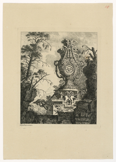 Print, Vase monumenal avec médallion, guirlandes et monstres