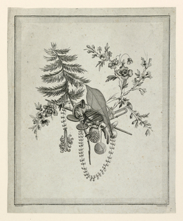 Print, Trophy with Implements of Outdoor Sports, Plate 5 from "Cahier d'Attributs et Trophées de l'Oeuvre de Ranson," Suite XXI