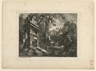 Print, Architectural Fantasy with Tomb and Ruins, Plate from "Rovine Inventione de Giovan. Loren, Legeay Architet.  Intagliate da lui stesso in Luce 1768"