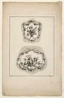 Print, Designs for Tapestry Chair Seats, Plate 2 from "Cahier de Cartouches et Ornemens de l'Oeuvre de Ranson"