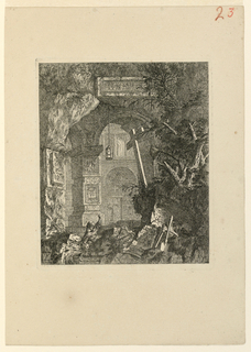 Print, Saint-Francois (?) dans un paysage de ruines