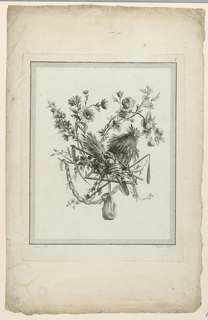 Print, Trophy with Harvest Implements, Plate 6 from "Suite de différentes Attributs, Trophées, et Groupes de Fleurs," Suite II