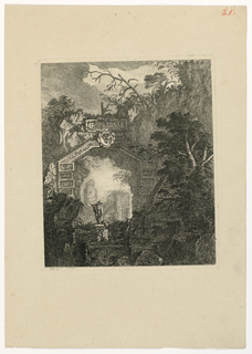 Print, Personnage sous une arcade faite d'architecture construite et de rochers