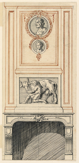 Drawing, Elevation of a Wall Panel with a Fireplace