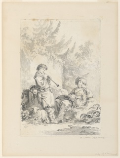 Drawing, Shepherd Boy and Shepherdess in a Landscape
