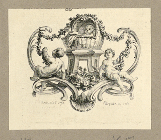 Print, Cherubs Flanking Baby in Basket