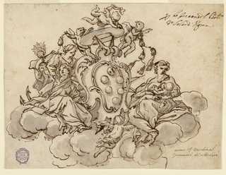 Drawing, Design for a Ceiling (?) Painting with the Coat of Arms of Cardinal Francesco Maria de'Medici