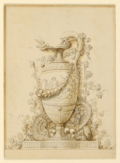 Drawing, Design for a panel decoration showing a ewer, for a plate in the "Recueil d' Ornements"