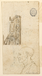 Drawing, Design for Ceiling and Profile Head; Verso: Moses with the Tablets of the Law