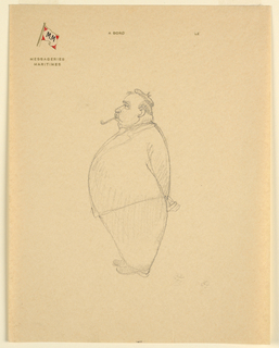 Drawing, Rotund Man with Pipe in Profile, On Stationery from Messageries Maritimes