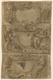 Drawing, Three Escutcheons with Alternative Suggestions