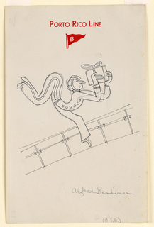 Drawing, Cabin Boy with a Gift Box, Caricature on Stationery from Porto Rico Line