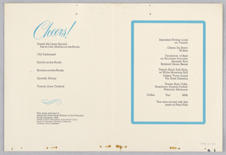 Drawing, Satyr Wearing United Apron with Woman on Shoulders Pouring Wine, On Menu from United Air Lines