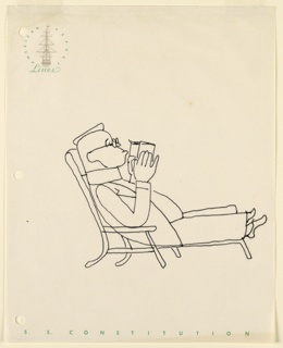 Drawing, Man Reading in a Boat Deck Chair, On Stationery from S. S. Constitution, American Export Lines