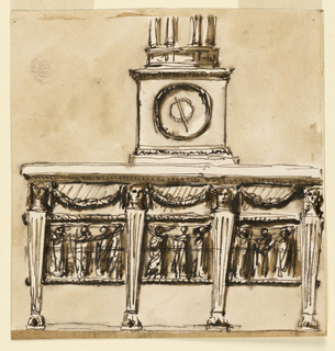 Drawing, Console Table with Clock