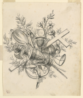 Drawing, Trophy with Symbols of the Virtues