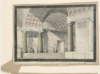 Drawing, Stage Design, Classical Temple Interior with Tombs