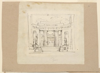 Drawing, Curtain Design, Curving Gateway Antique Architecture