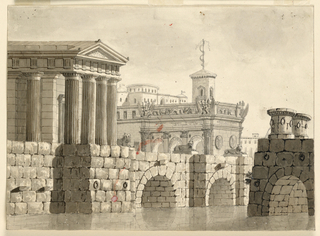 Drawing, Stage Design, Palaces and River