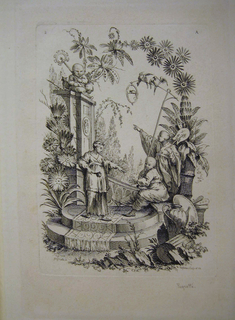 Print, Four Figures in a Fantastical Garden