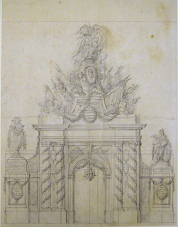 Drawing, Design for a painted decoration in honor of a French general who had been governor of a crown prince