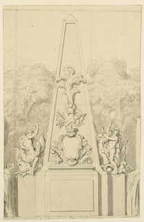 Drawing, Design for a Monument Flanked by Fountains