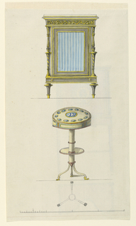 Drawing, Design for a Cabinet and Pedestal Table