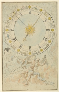 Drawing, Clock face with the signs of the zodiac