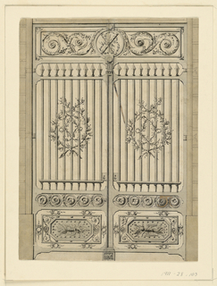 Drawing, Design for the grillework entrance of Hotel du Gouverement at Metz, France