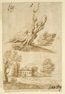 Drawing, Sketches of a Villa and Tree
