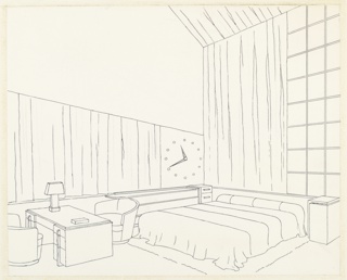 Drawing, Design for Bedroom with Giant Wall Clock, George C. and Eleanor Hutton Rand Apartment, 46 Washington Mews, New York, NY