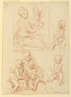 Drawing, Sketches of a Woman Artist with Various Putti