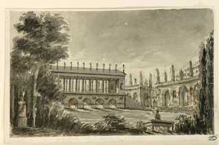 Drawing, Stage Design, A Porticoed Bridge