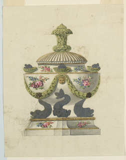 Drawing, Porcelain bowl with cover on a stand