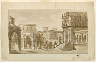 Drawing, Stage Design, Gothic Palace, Church, and Fortress