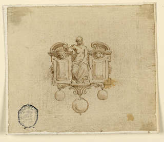 Drawing, Design for Brooch with Woman in Broken Pedimet