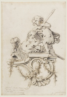 Drawing, Design for a Sculptured Bracket with Putto accompanied by the Attributes of War, for the Grand Trianon, Versailles