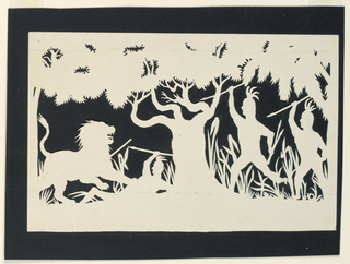 Silhouette, Figures Hunting a Lion