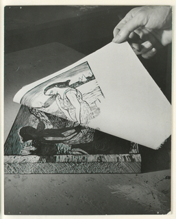 Photograph, Making of a Woodcut: At the Seashore