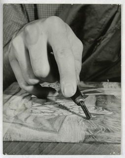 Photograph, Making of a Woodcut: At the Seashore