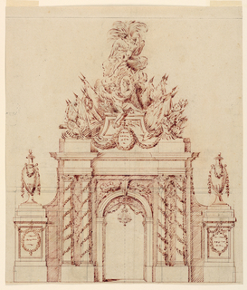 Drawing, Design for a painted decoration in honor of a French general who had been governor of a crown prince